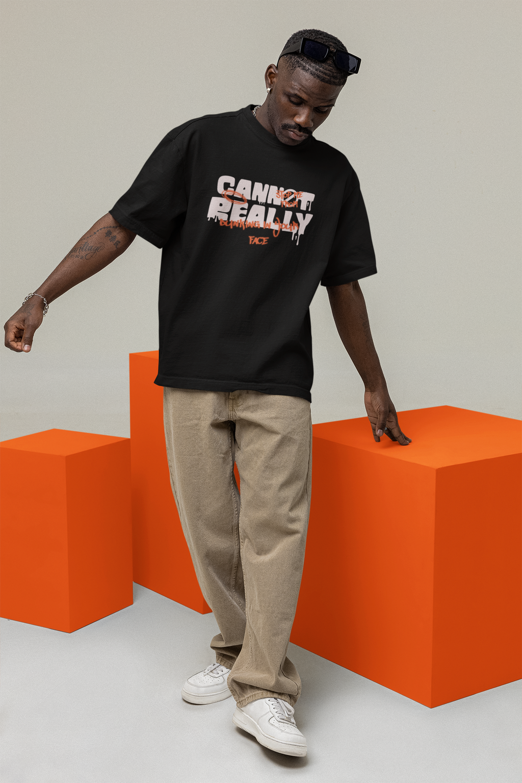 You Cannot Oversized Basketball T-Shirt mockup mit einen Mann Schwarz 100% Premium Baumwolle