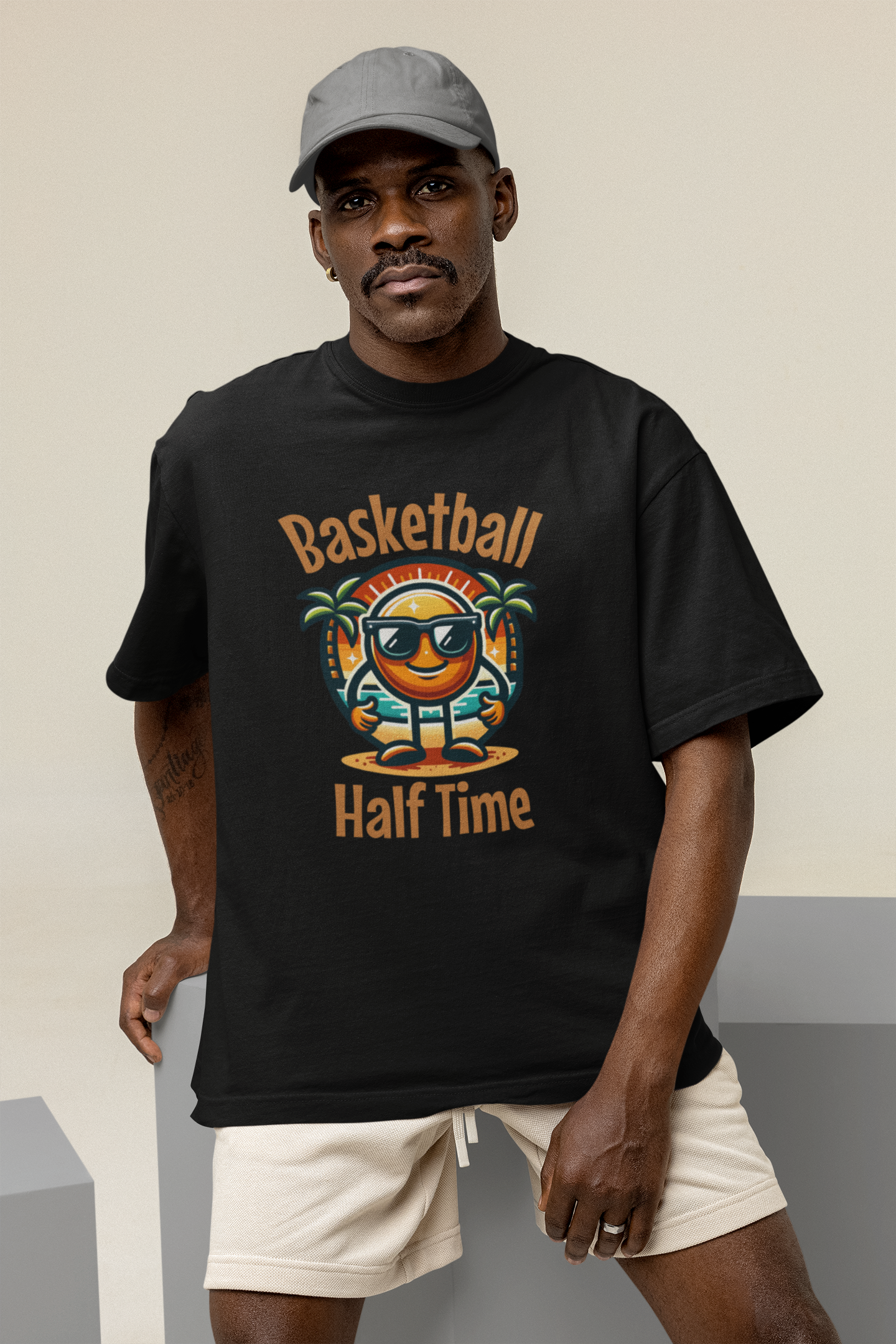 Half Time Oversized Basketball T-Shirt mockup mit man schwarz 100% Baumwolle