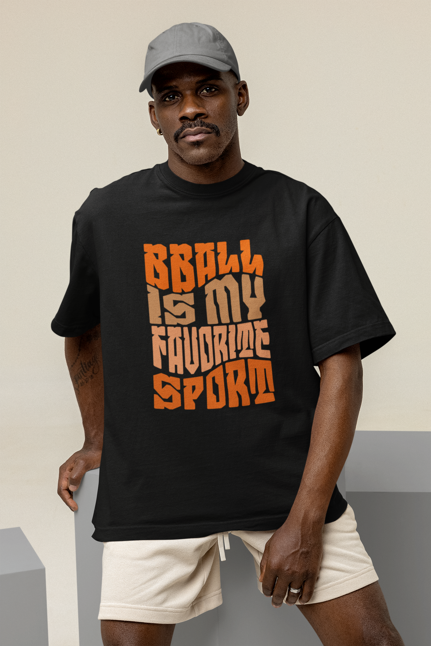 BBall is my Favorite Oversized Basketball T-Shirt mockup von mann schwarz 100% Baumwolle
