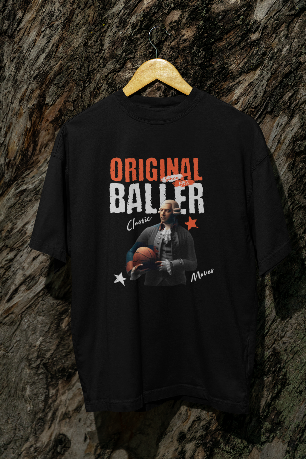Oversized Basketball T-Shirt Schwarz mockup Original Baller 100% Baumwolle Humor oldtimer classic moves