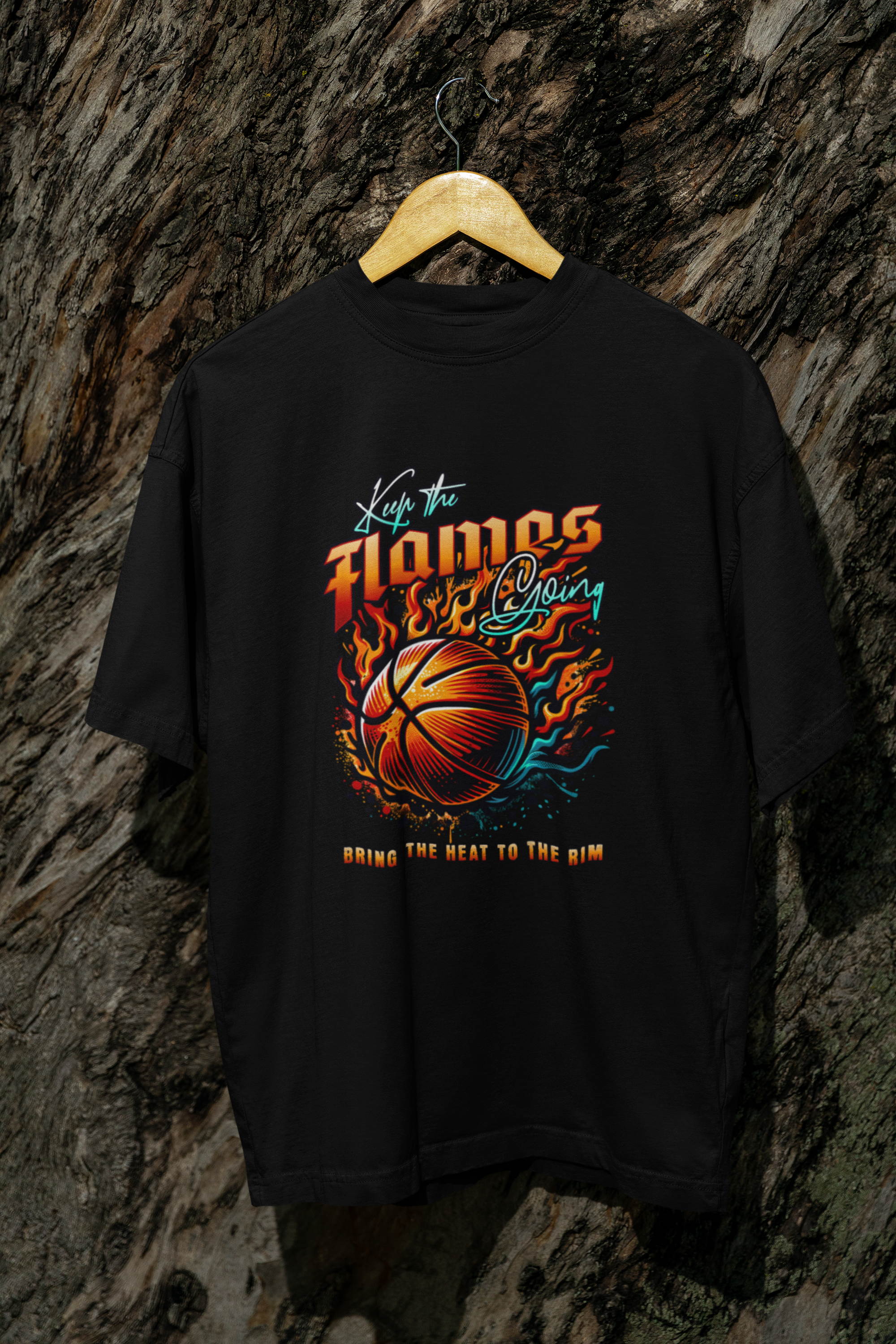 Keep the Heat Going Oversized Basketball T-Shirt mockup schwarz 100% Baumwolle