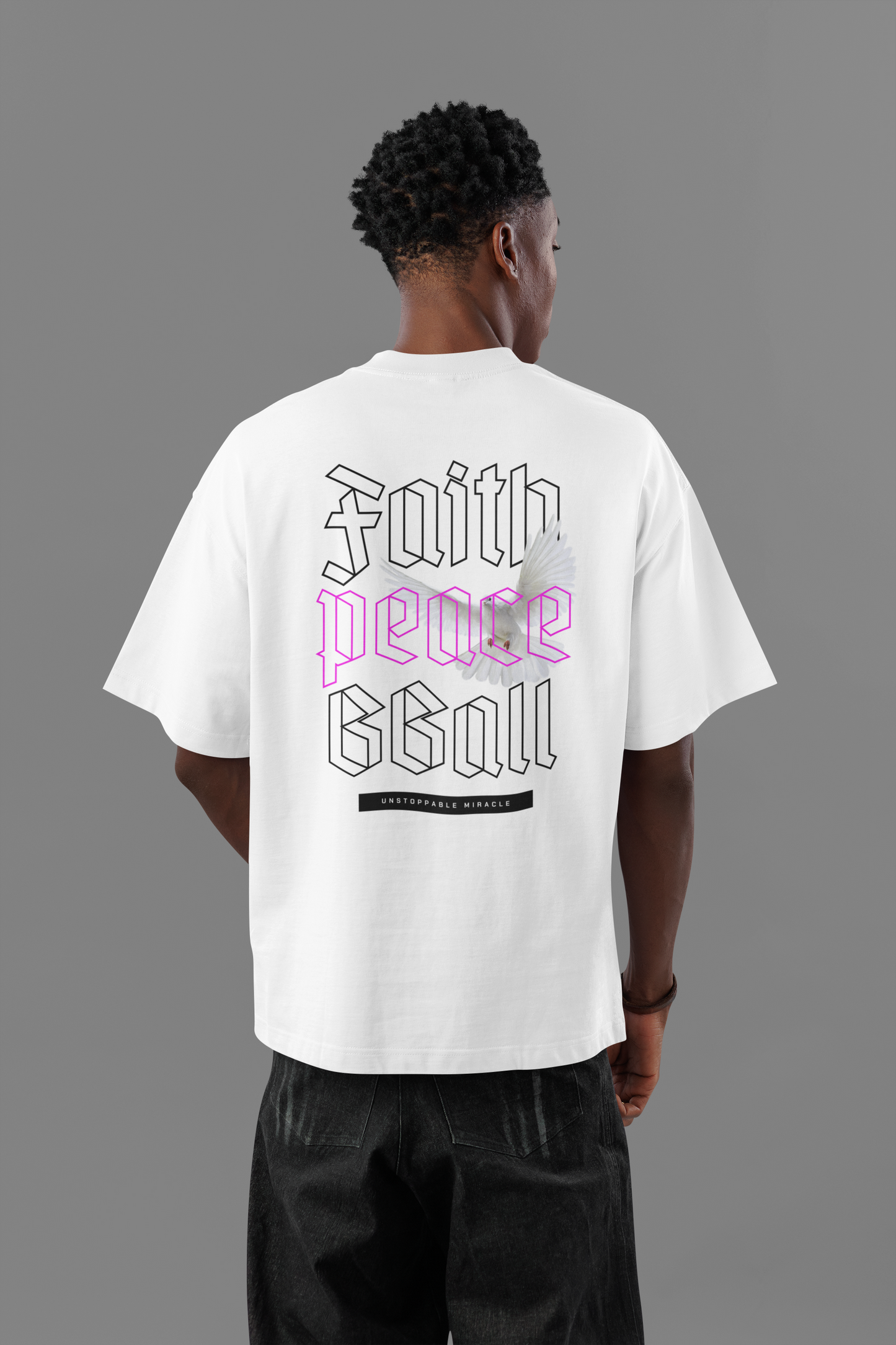 Fait Peace Bball Oversized T-Shirt Weiß mockup Premium Baumwolle
