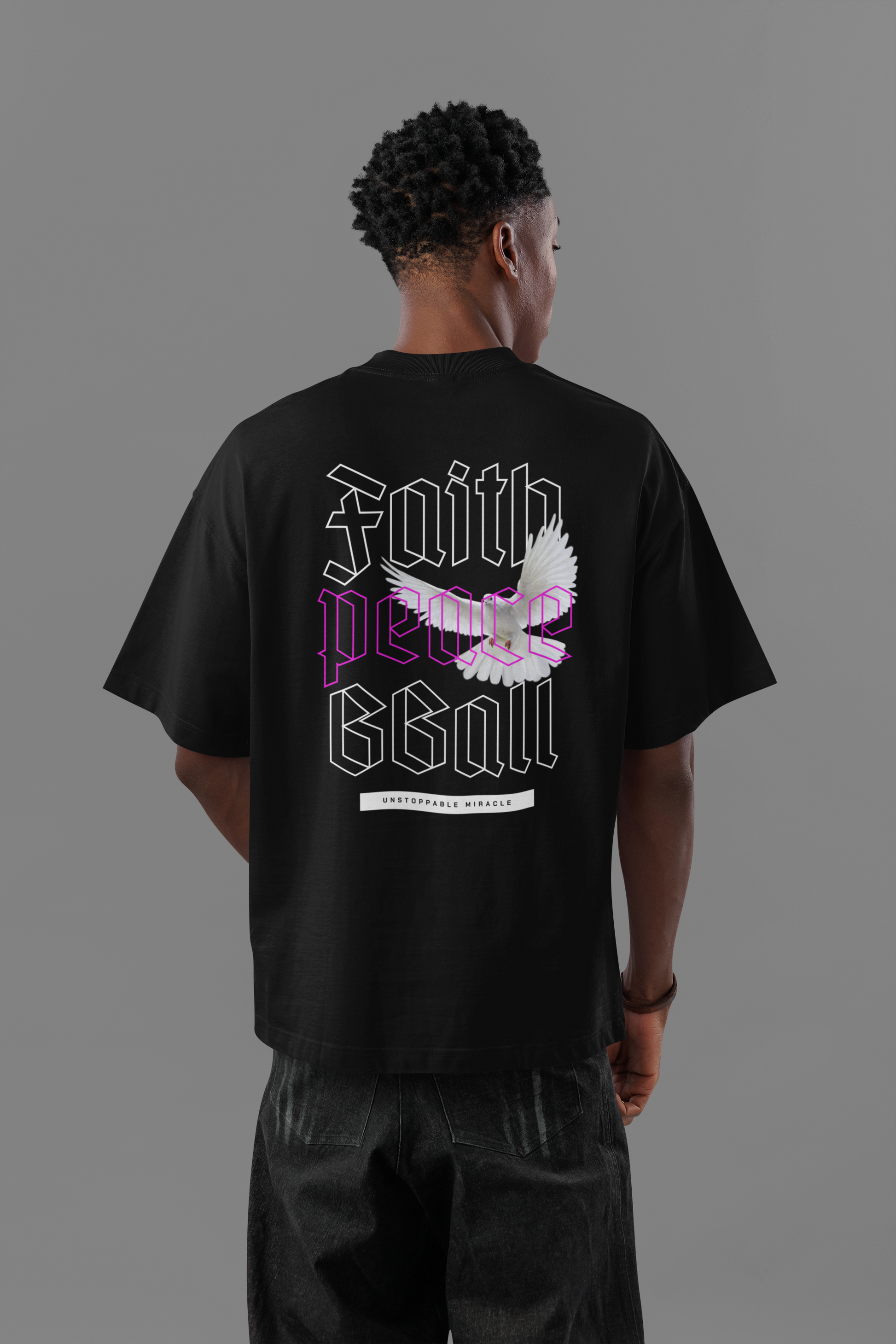 Faith Peace Bball Oversized T-Shirt Schwarz mockup Premium Baumwolle