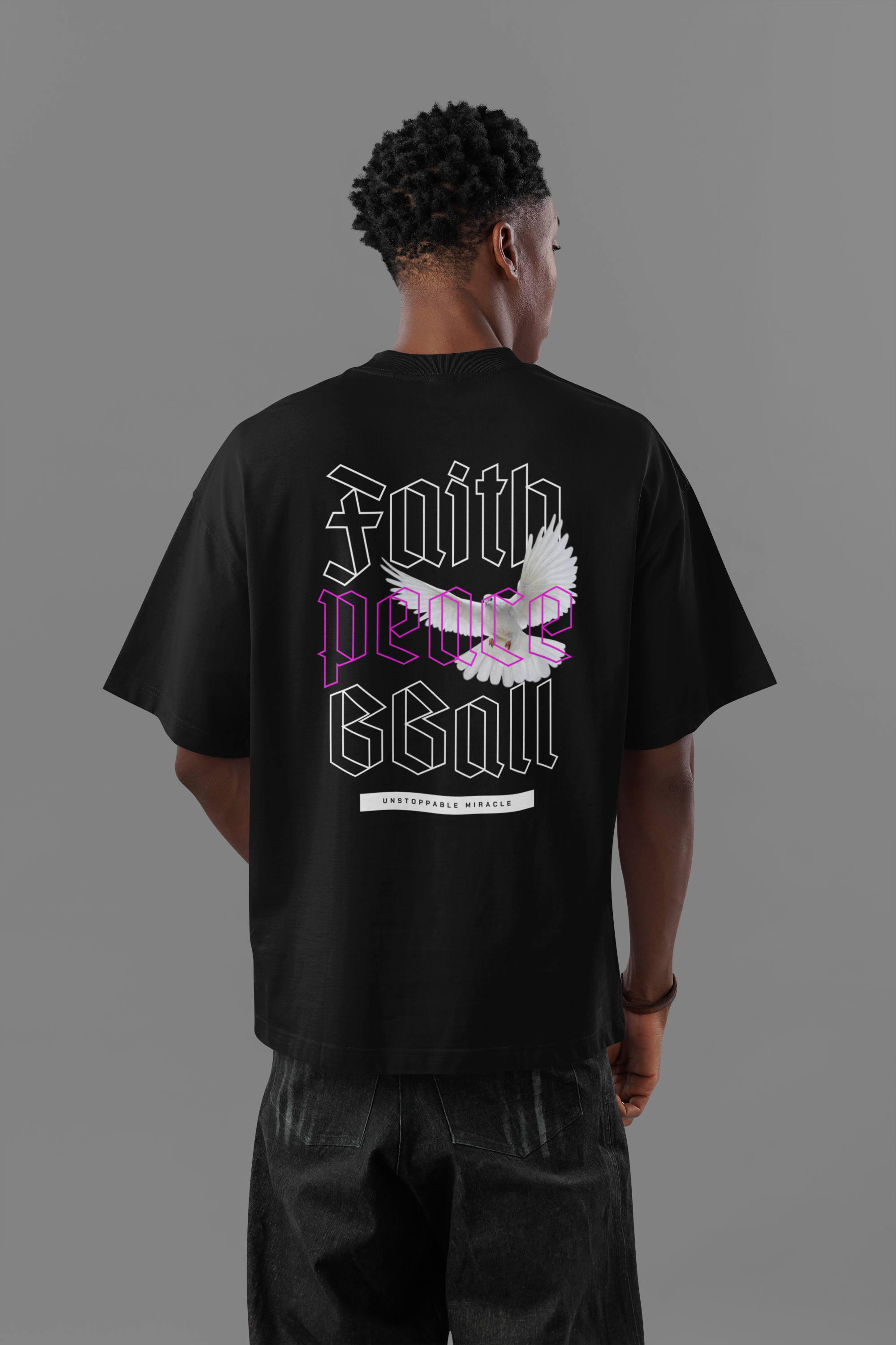 Faith Peace Bball Oversized T-Shirt Schwarz mockup Premium Baumwolle
